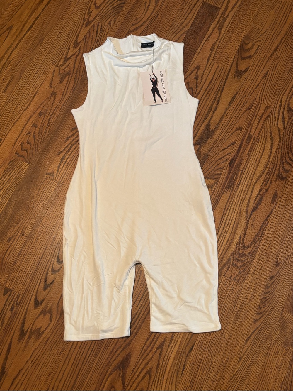 NWT Naked Wardrobe High-Neck Sleeveless Sculpt Romper - White - Size xl